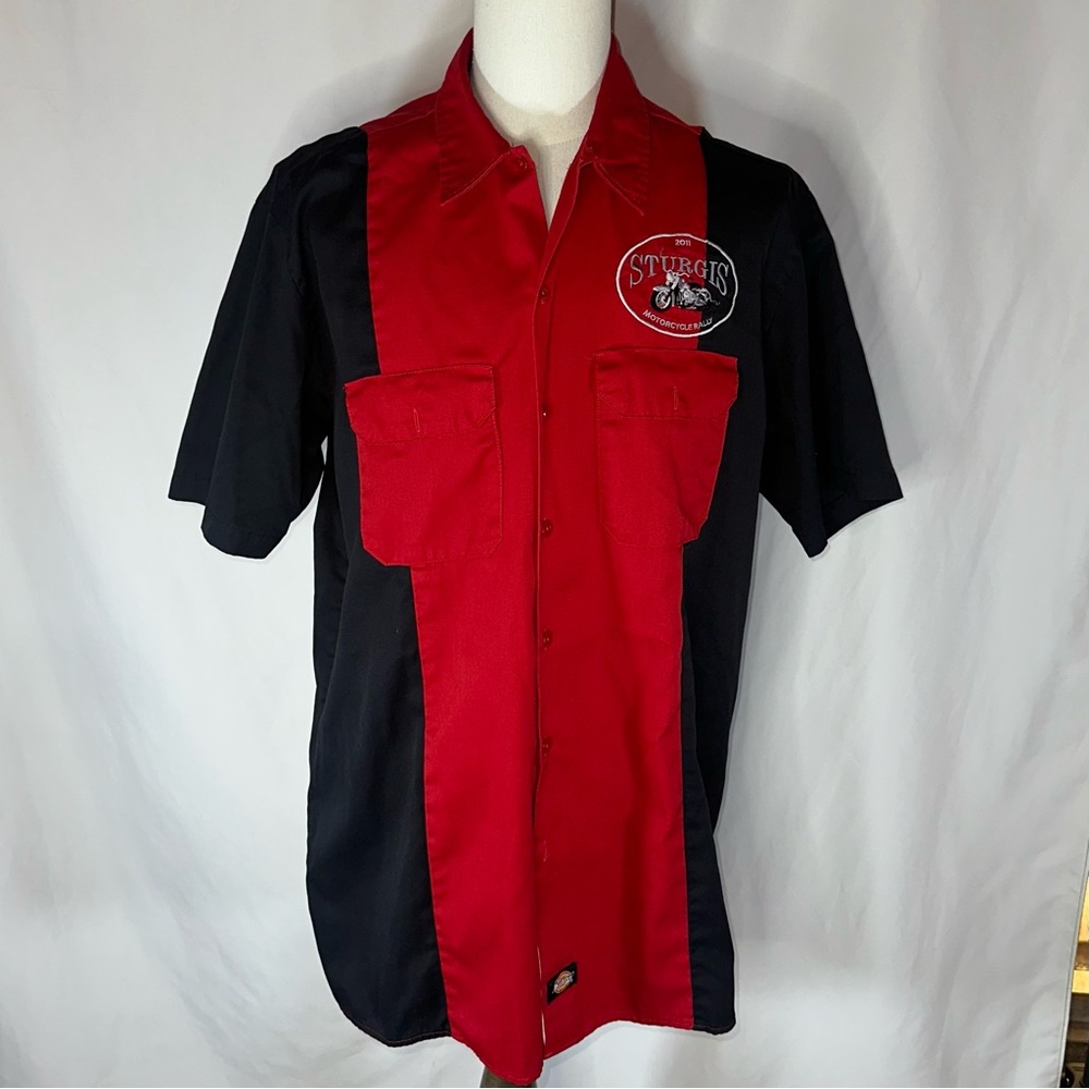 Dickies Sturgis 2011 Motorcycle Rally Shirt XL Red Black Colorblock Button Up - Picture 1 of 9